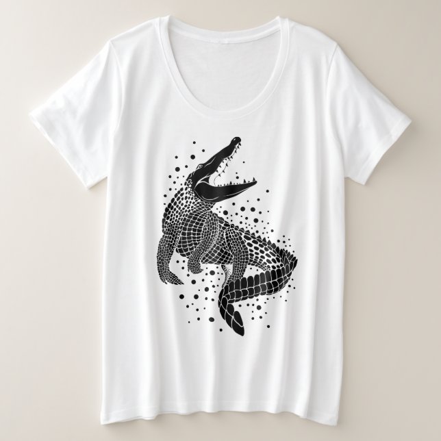 Camiseta Plus Size Silhueta Preta de um Crocodilo (Frente do Design)
