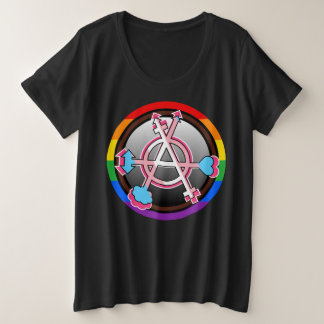 Camiseta Plus Size Símbolo da Anarquia de Gênero, Emblema no Tabuleir