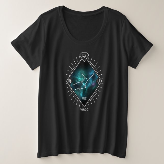 Camiseta Plus Size Símbolo de Constelação de Virgem e Zodiac (Frente do Design)