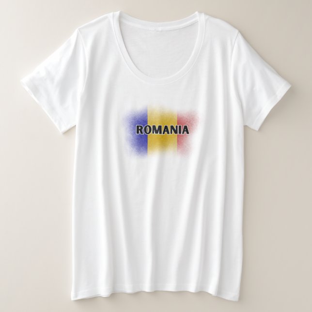 Camiseta Plus Size Simples Moderno Romênia - Letra Flag Souvenir (Frente do Design)