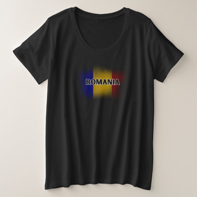Camiseta Plus Size Simples Moderno Romênia - Letra Flag Souvenir (Frente do Design)