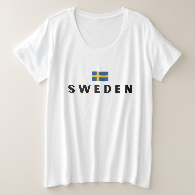 Camiseta Plus Size Simples Suecia Moderna Sueca Bandeira País Souveni (Frente do Design)