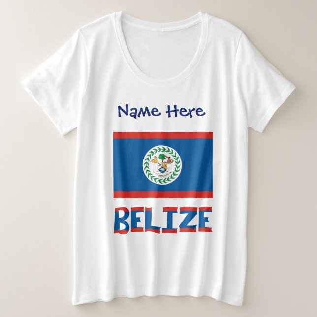 Camiseta Plus Size Sinalizador Personalizado Belize (Frente do Design)