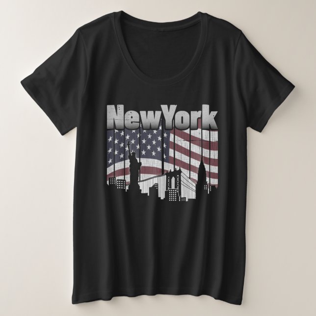 Camiseta Plus Size Skyline de Nova York (Frente do Design)