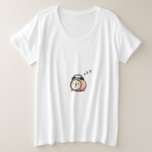 Camiseta Plus Size Sleepy Alarm Clock Cartoon – Still Not Awake (Frente do Design)