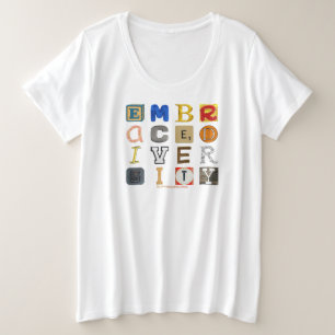 Camiseta Plus Size SlipperyJoe abraça letras recortadas de diversidad