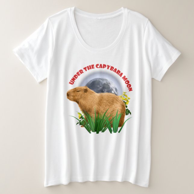 Camiseta Plus Size Sob a Lua do Capivara Animal Fofo (Frente do Design)