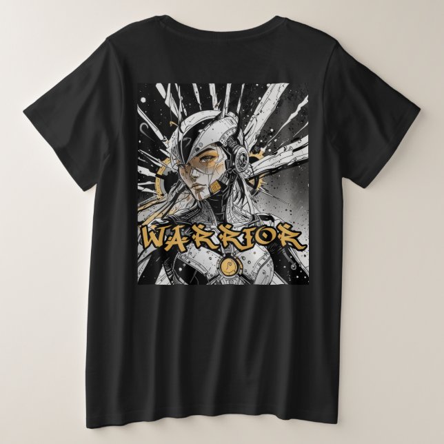 Camiseta Plus Size Sobredimensionamento do guerreiro do mangá (Verso do Design)