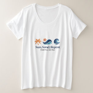 Camiseta Plus Size Sol, Areia, Repita, Dias Simples, Maneiras Salgada