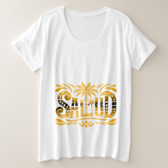 Camiseta Plus Size Sommer Sonne und Meer - Salud - Palmendekor (Frente do Design)