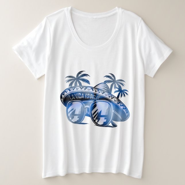 Camiseta Plus Size Sonnenseite und - Salud - Palmendekor (Frente do Design)