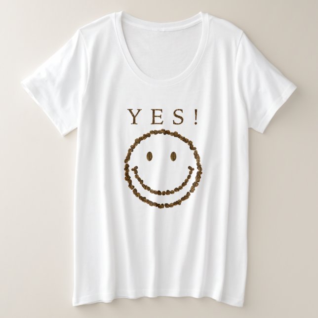 Camiseta Plus Size Sorria com feijões de café (Frente do Design)