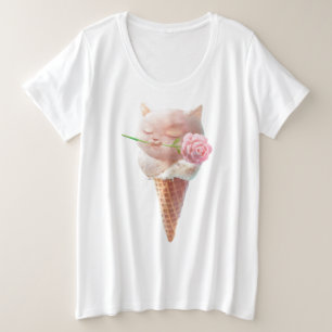 Camiseta Plus Size Sorvete Rosa de Verão Cone