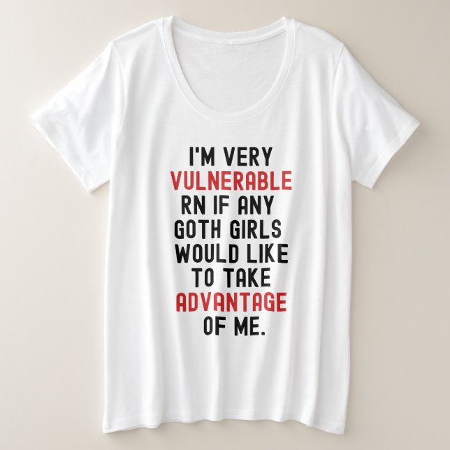 Camiseta Plus Size Sou muito vulnerável Rn Gótico escuro (Frente do Design)