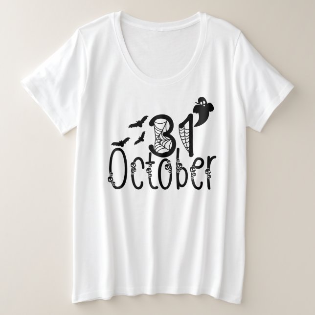 Camiseta Plus Size Spooky Ghost Halloween 31 de outubro (Frente do Design)