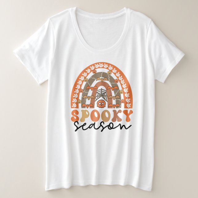 Camiseta Plus Size Spooky Season Halloween Rainbow Fall (Frente do Design)