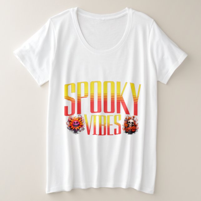 Camiseta Plus Size Spooky Vibes: Tee Gráfico de Halloween (Frente do Design)