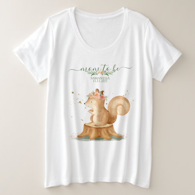 Camiseta Plus Size Squirrel Family wildlife baby MOM TO BE (Frente do Design)