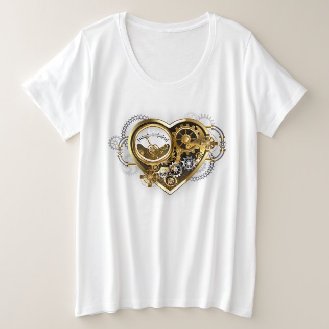 Camiseta Plus Size Steampunk Heart with a Manometer (Frente do Design)