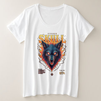 Camiseta Plus Size Steidon Skull - Tee Cabeça de Lobo Flamejante