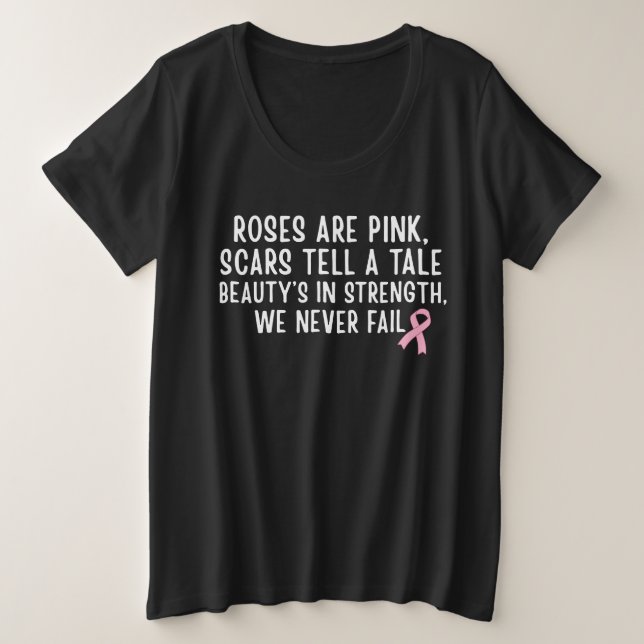 Camiseta Plus Size Strength, Scars & Survival Breast Cancer Awareness (Frente do Design)