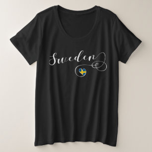Camiseta Plus Size Suecia, Bandeira Sueca Num Coração
