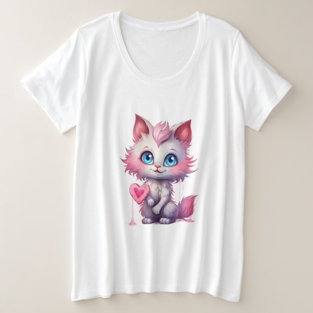 Camiseta Plus Size Sweetheart Kitty – Kawaii Pastel Cat Tee (Frente do Design)