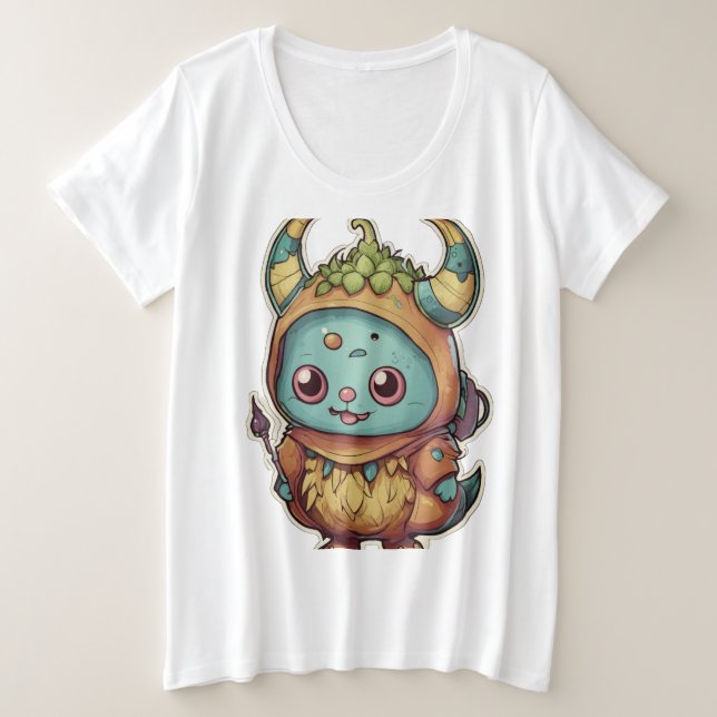 Camiseta Plus Size T-Shirt"Autocolante monstro funky - Flam vibrante (Frente do Design)