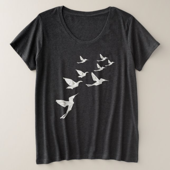 Camiseta Plus Size T-Shirt de aves de Origami (Frente do Design)