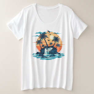 Camiseta Plus Size T-Shirt Gráfico de Cascata Solar Tropical