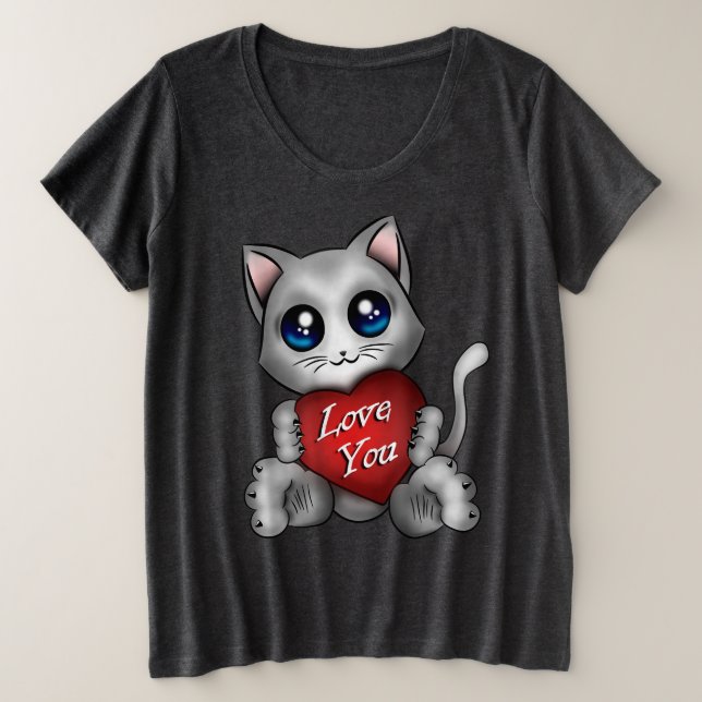 Camiseta Plus Size T-shirt Le chaton t'aime (Frente do Design)