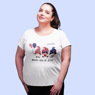 Camiseta Plus Size Tamanho Mais Nome 4 de julho Gnomos Comfy T-Shirt