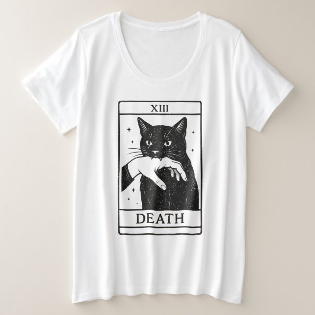 Camiseta Plus Size Tarot Card Black Cat Shirt – Tarot Death Tee, Witc (Frente do Design)