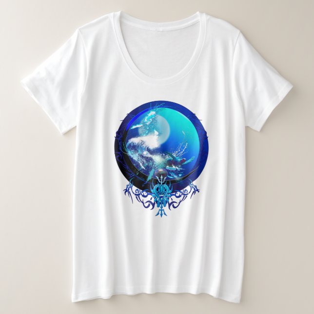 CAMISETA PLUS SIZE TARTARUGA MARINHA CORRIDA LUA AZUL (Frente do Design)