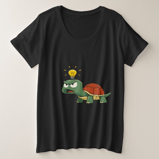 Camiseta Plus Size Tartaruga Zangada com Ideia Brilhante (Frente do Design)