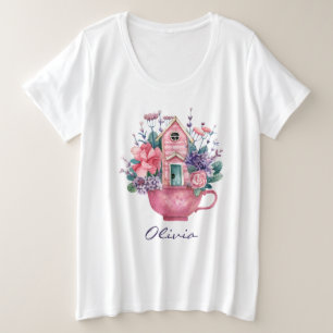 Camiseta Plus Size Teacup Rosa Fairytalhe House Mulheres Brancas