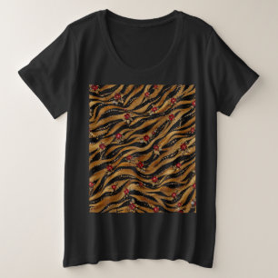 Camiseta Plus Size Tecido Tigre Rosa Cristal Vermelho