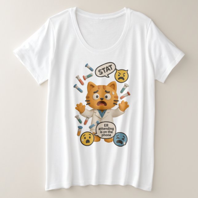 Camiseta Plus Size Técnico de Laboratório Clínico Gato Executando Mui (Frente do Design)