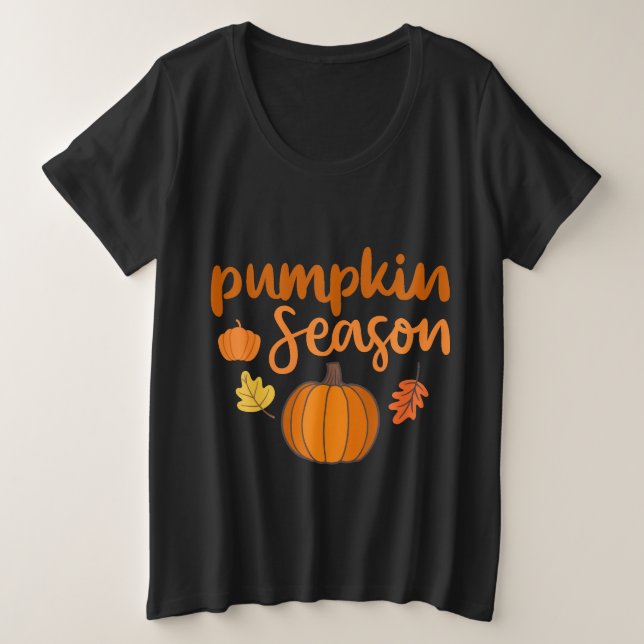 Camiseta Plus Size Temporada de Abóbora Outono (Frente do Design)