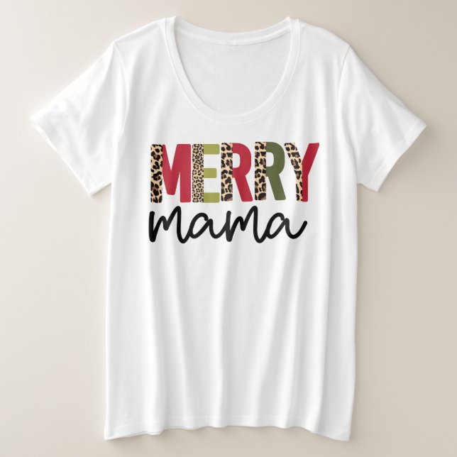 Camiseta Plus Size Tendência Natal Colour Block Leopard Feliz Mama (Frente do Design)