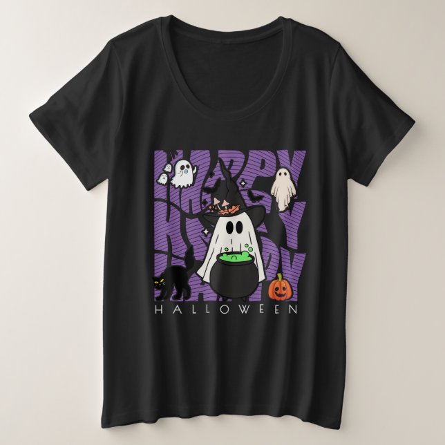 Camiseta Plus Size Testemunhar Divertido | Feliz Halloween Magic & Mi (Frente do Design)