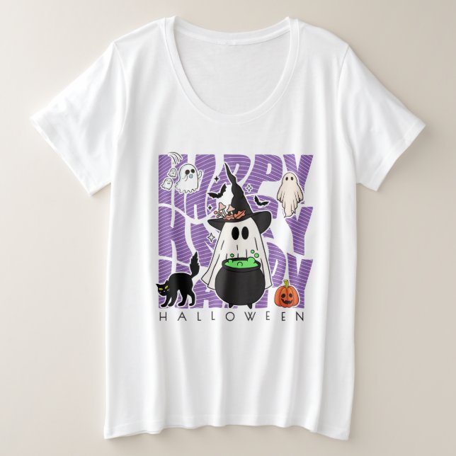 Camiseta Plus Size Testemunhar Divertido | Feliz Halloween Magic & Mi (Frente do Design)