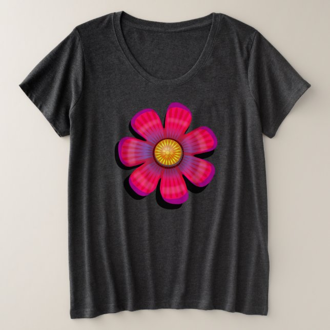 Camiseta Plus Size Teto bonito de Flor Rosa (Frente do Design)
