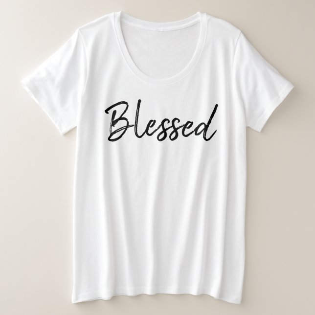 Camiseta Plus Size Texto "abençoado" T-Shirt (Frente do Design)