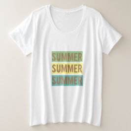 Camiseta Plus Size Texto colorido de verão com base em verde-amarelo