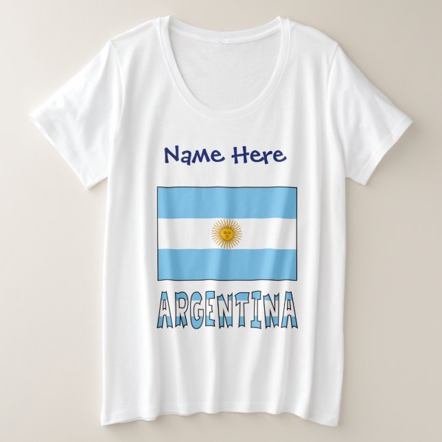Camiseta Plus Size Texto Personalizado do Sinalizador Argentina Argen (Frente do Design)