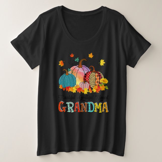 Camiseta Plus Size Thankful Grateful Blessed Grammy Pumpkins Thanksgi (Frente do Design)