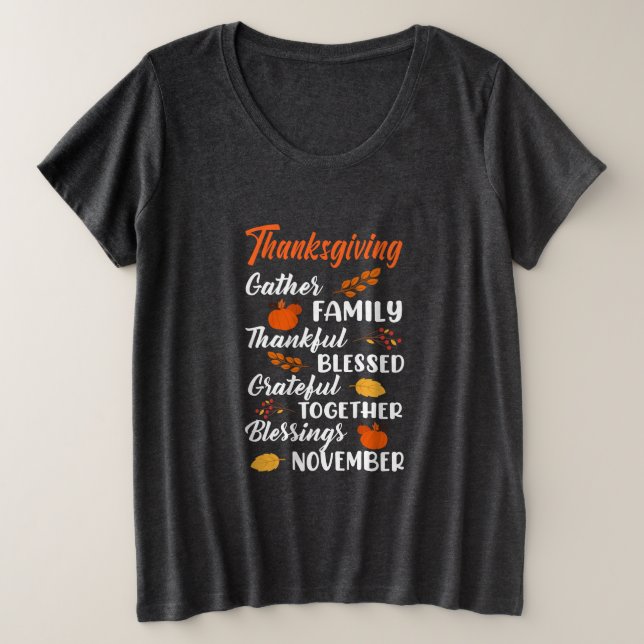 Camiseta Plus Size Thanksgiving Gather Family (Frente do Design)
