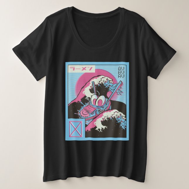 Camiseta Plus Size Tigela de Ramen Vaporwave Design (Frente do Design)