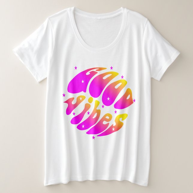 Camiseta Plus Size Tipografia Boas Vibrações (Frente do Design)